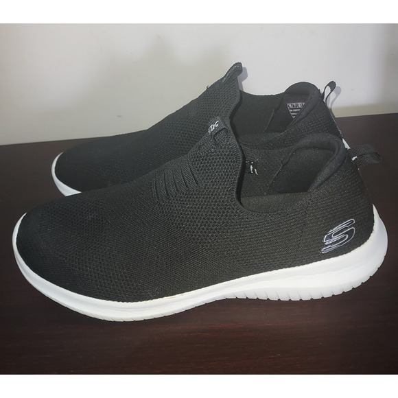 Skechers Womens Knit Sneakers 10M Slip Ons Ultra Flex First Comfort Black White - Picture 2 of 13